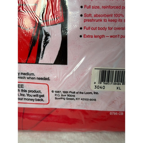 NOS Vintage 1991 Fruit of the Loom Mens Pocket T Shirt XL 46-48 Red - Picture 4 of 4